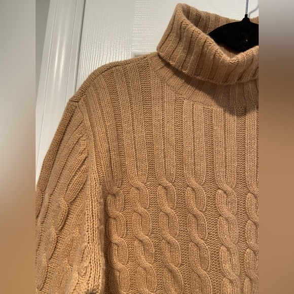 Yarnworks Size M Tan Brown Wool Angora Turtleneck Pullover Cable Knit Sweater - Picture 2 of 10
